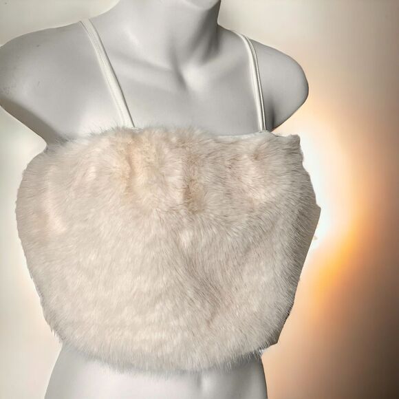 Ivory Faux Fur Cami Off White Tank Women's Medium Fuzzy Festival Winter Party - Picture 9 of 9